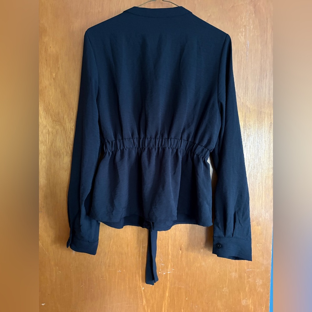 Black Drawstring Waist Button Front top - Picture 2 of 3